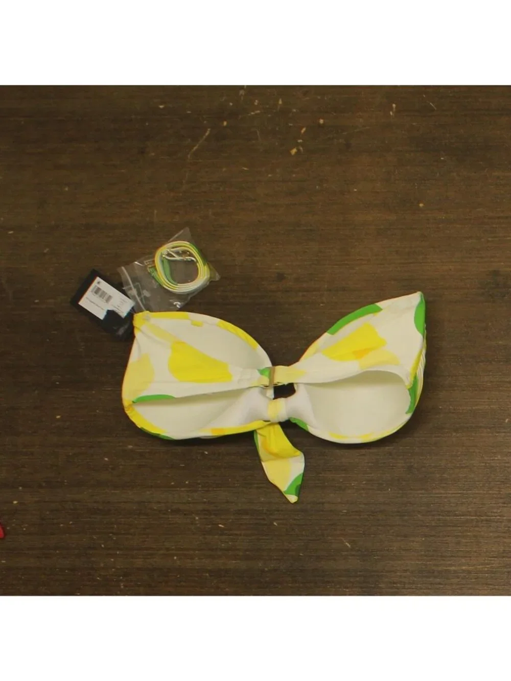NWT Kate Spade Womens Tie-Front Bikini Top Bandeau Swim White / Yellow / Green S